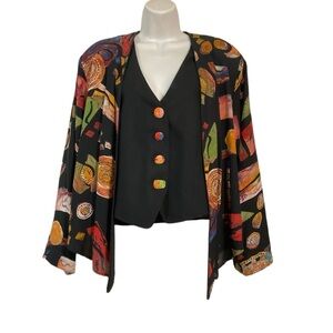 Vintage Dorothy Schoelen jacket vest clocks funky long sleeve colorful